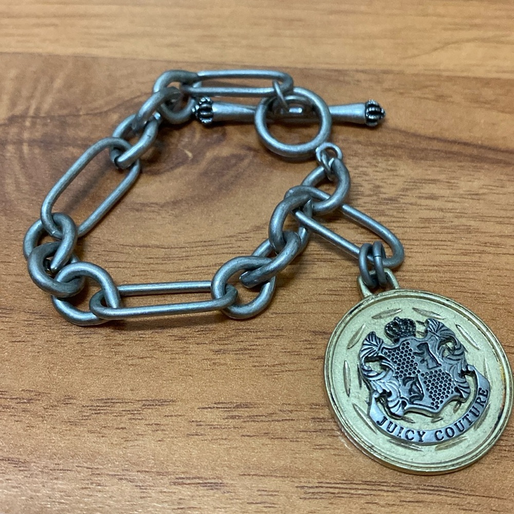 ❤️ Juicy Couture Silver and Gold Tone Medallion Charm Bracelet